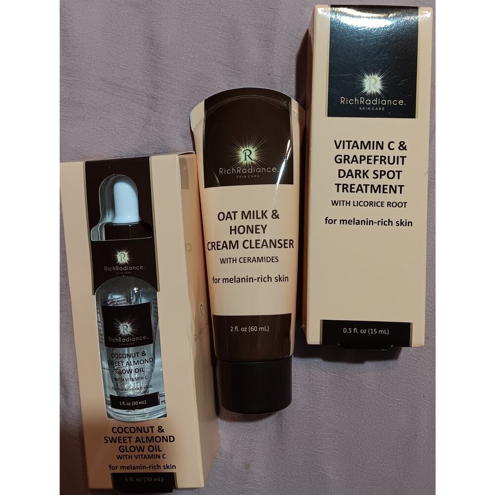 Rich Radiance 3 Ct. NEW Coconut Almond Oil Glow Oil 1 oz. Dk Spot Treatment Etc.